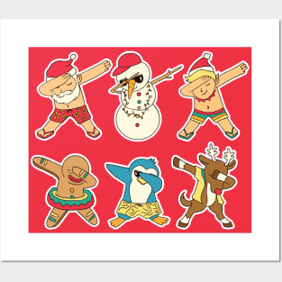 Cute Dabbing Christmas Characters // Dabbing Santa, Snowman, Rudolph, Elf and more Posters and Art